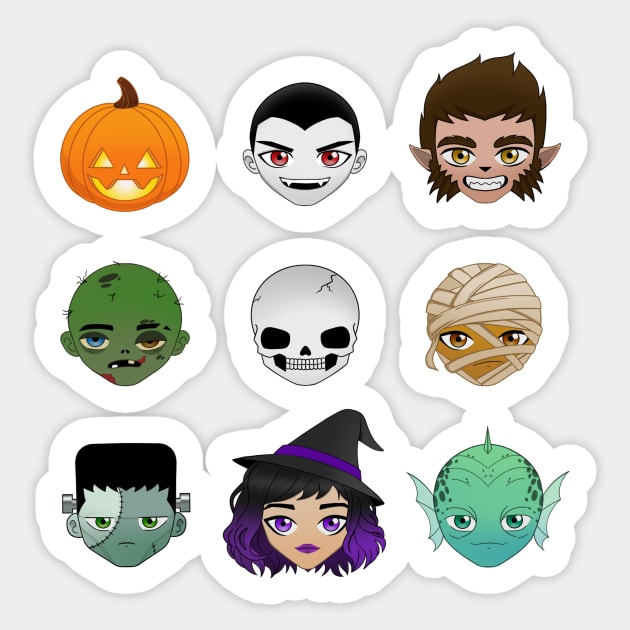 Spooky Chibi Halloween Monsters Sticker by JustImagined